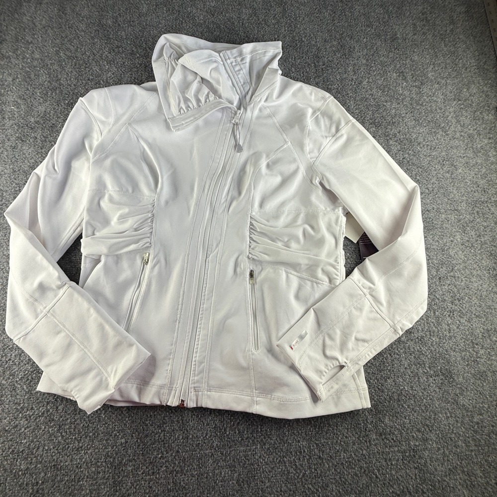 Zella Women White Zeltek Full Zip Ruched Mesh Activewear Jacket XL NR243409MI